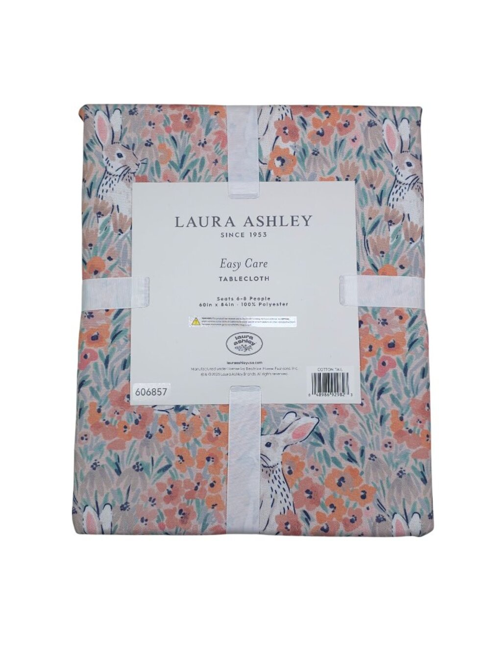 Laura Ashley Easy Care Polyester Tablecloth 60" x 84" Seats 6-8 Cottontail Bunny